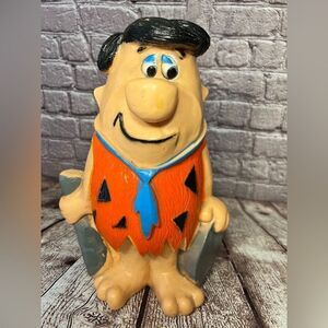 Vintage Hanna-Barbera 12" Fred Flintstone Coin Bank w/ Stopper Plug - 70s (2D)